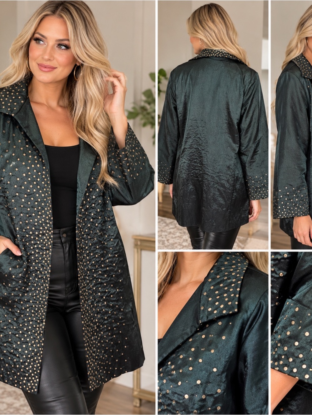 Emmelle Green gold metallic polka dot statement jacket art to wear